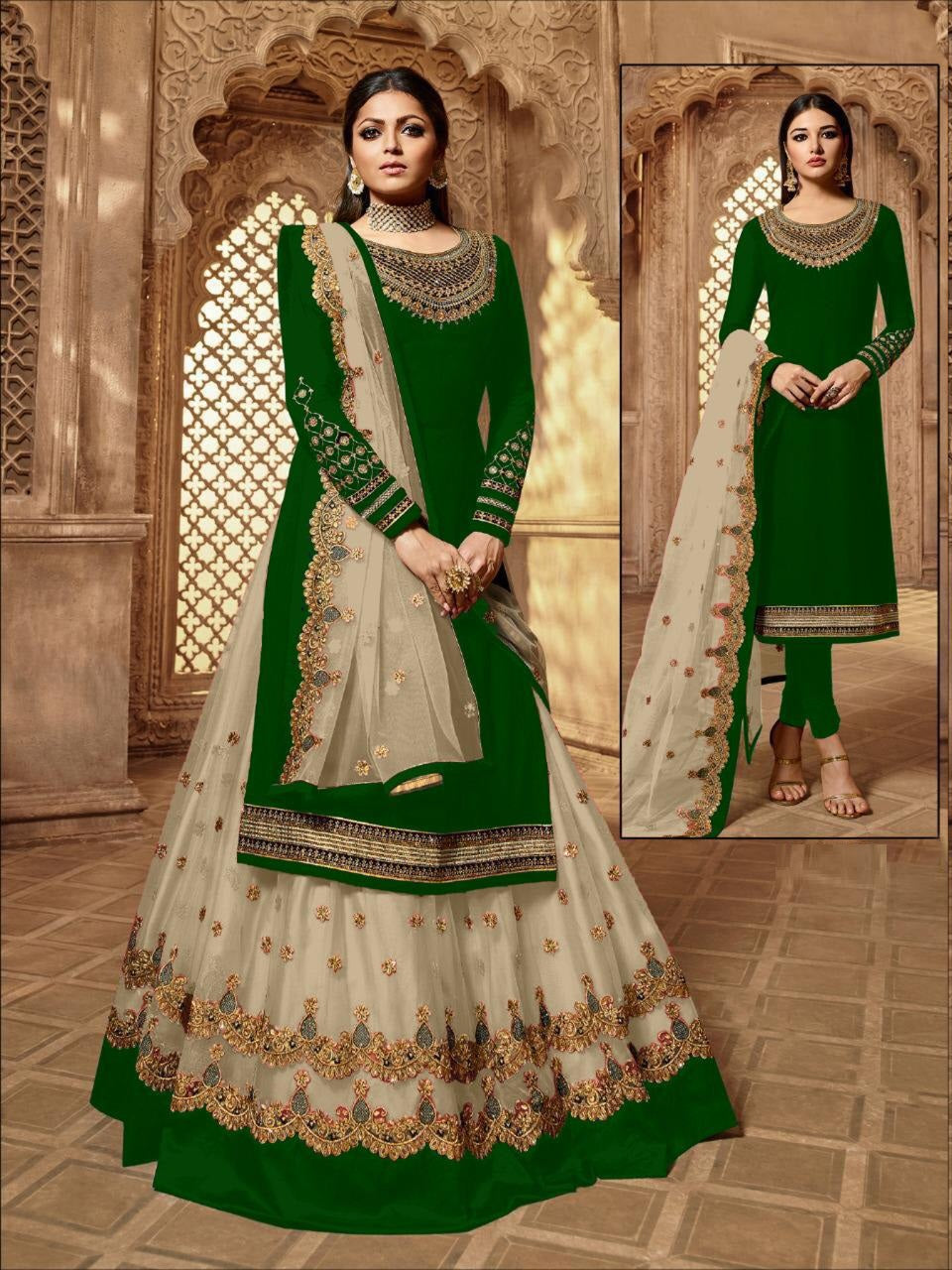Wedding Wear Faux Georgette Lehenga Style Salwar Suit For Women