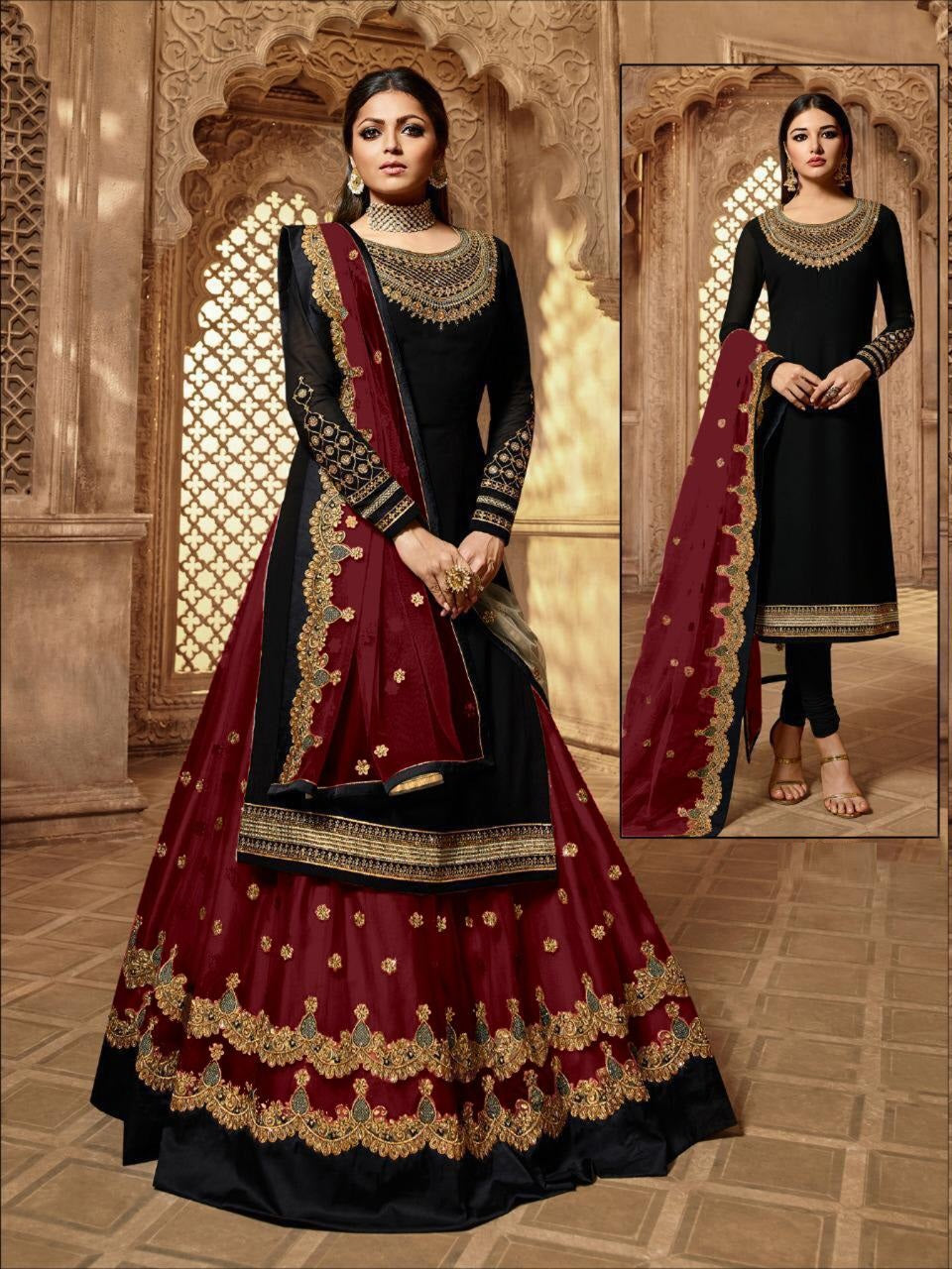 Wedding Wear Faux Georgette Lehenga Style Salwar Suit For Women