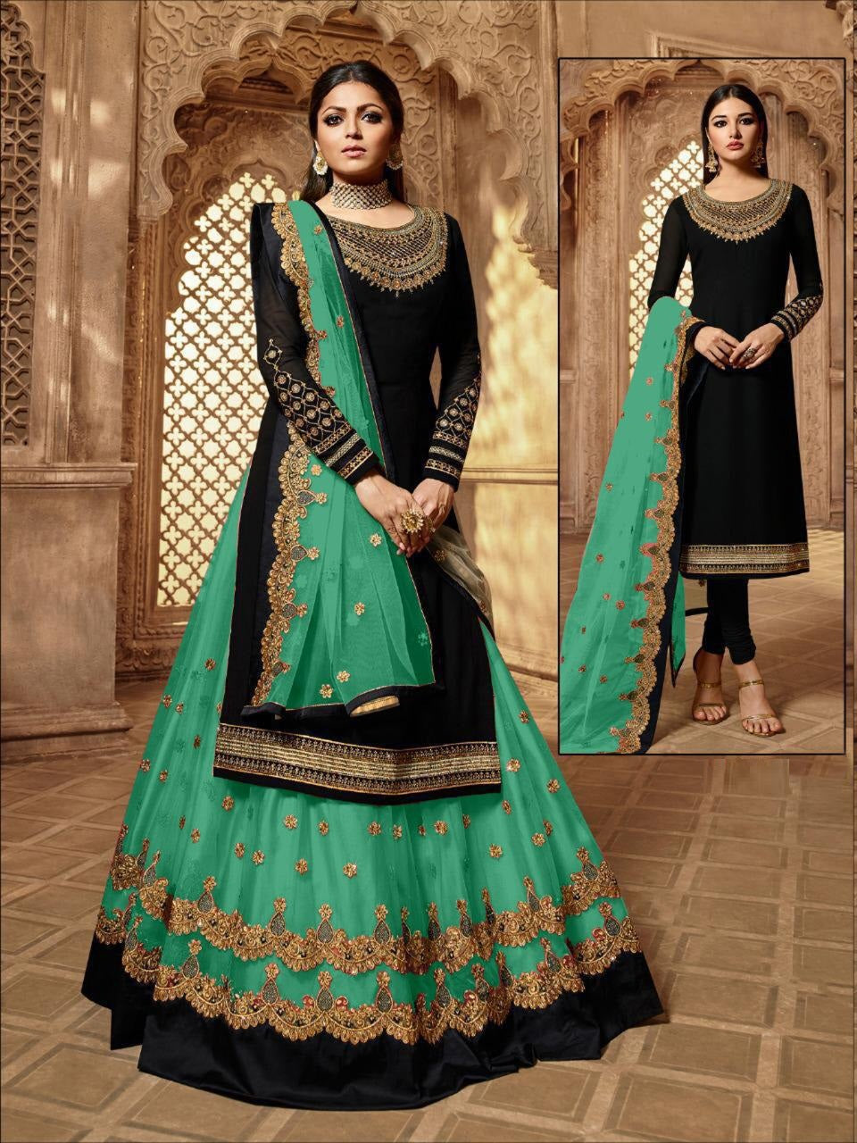 Wedding Wear Faux Georgette Lehenga Style Salwar Suit For Women
