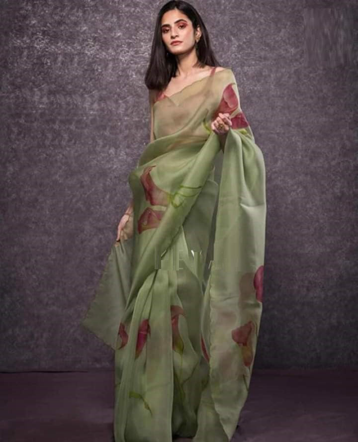 Latest Stylish Organza Silk Rich Digital Printed Saree Blouse For Party Wear
