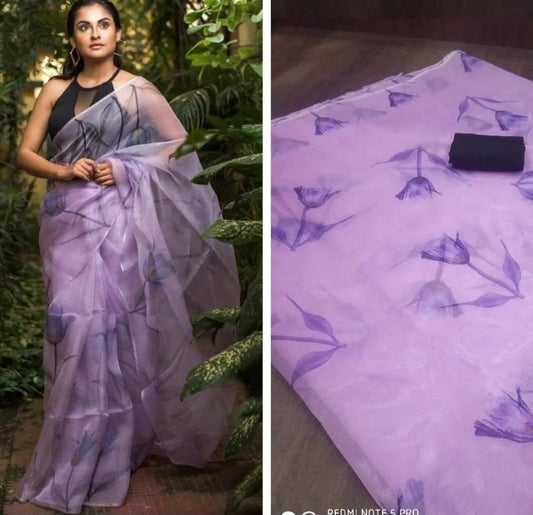 Latest Heavy Organza Silk Digital Printed Saree Blouse