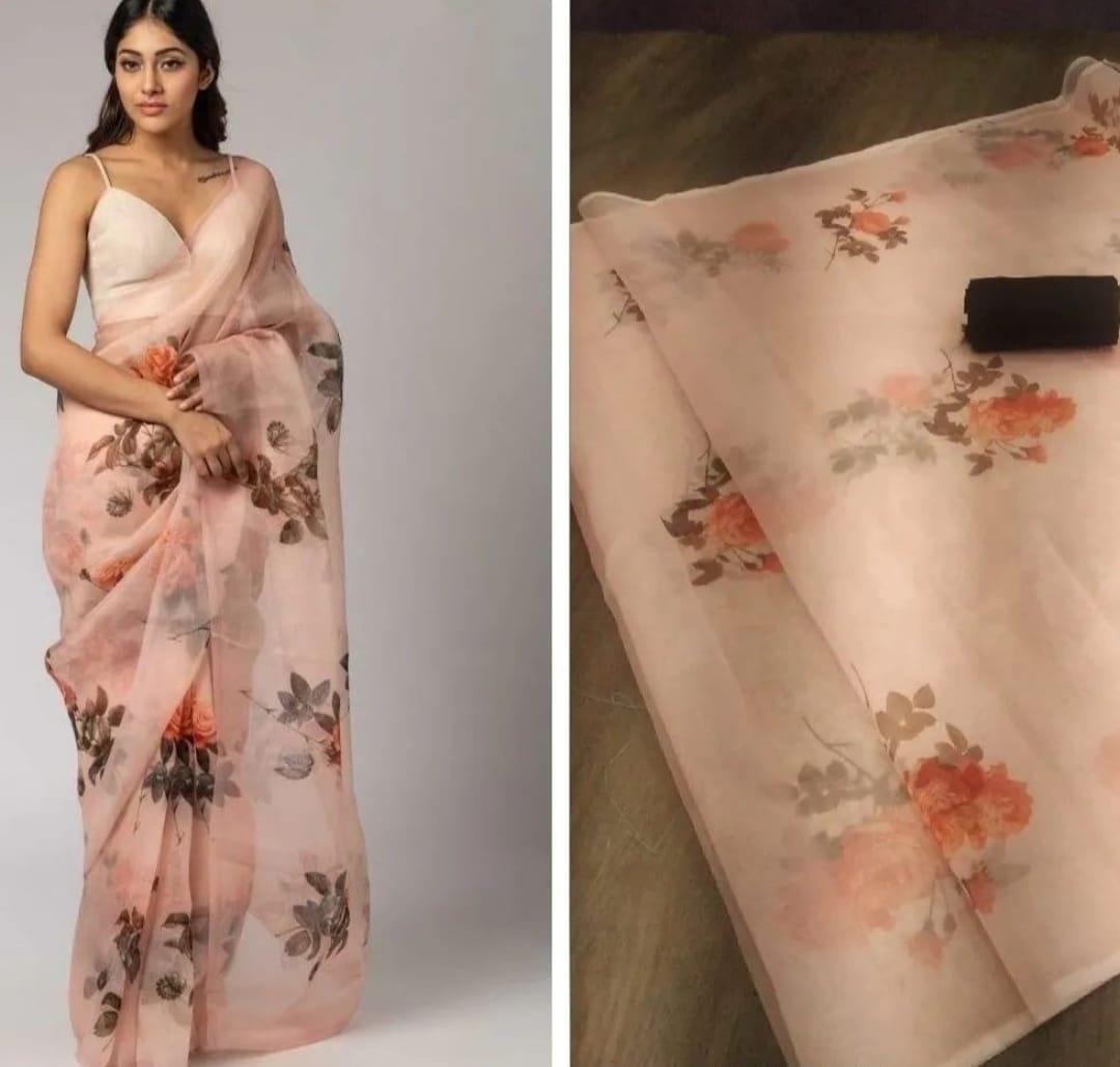 Attractive Organza Silk Digital Printed Saree For Function Wear