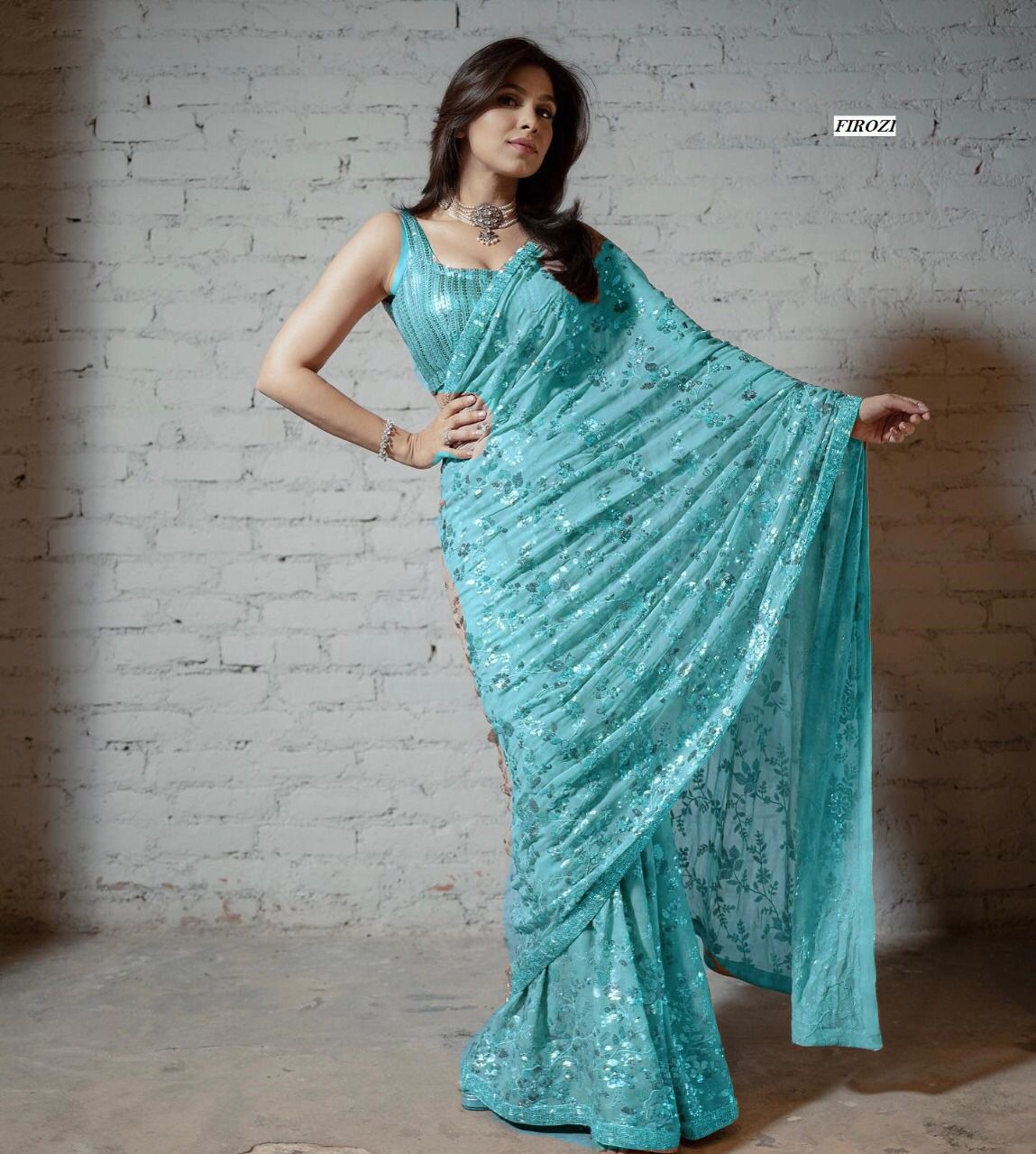 Beautiful Light Color Georgette Heavy Sequence Work Designer Saree Blouse For Women