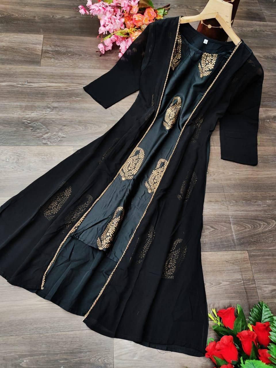 Beautiful Crep Foil Print Stitched Kurti with Georgette Koti for Women