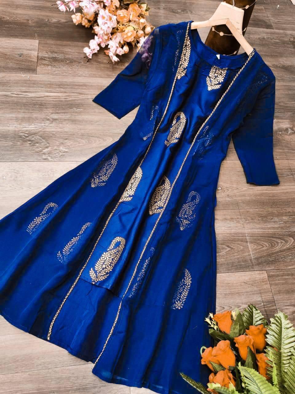 Beautiful Crep Foil Print Stitched Kurti with Georgette Koti for Women