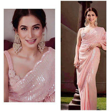 Load image into Gallery viewer, Peach Georgette Sequence Work Bollywood Style Saree
