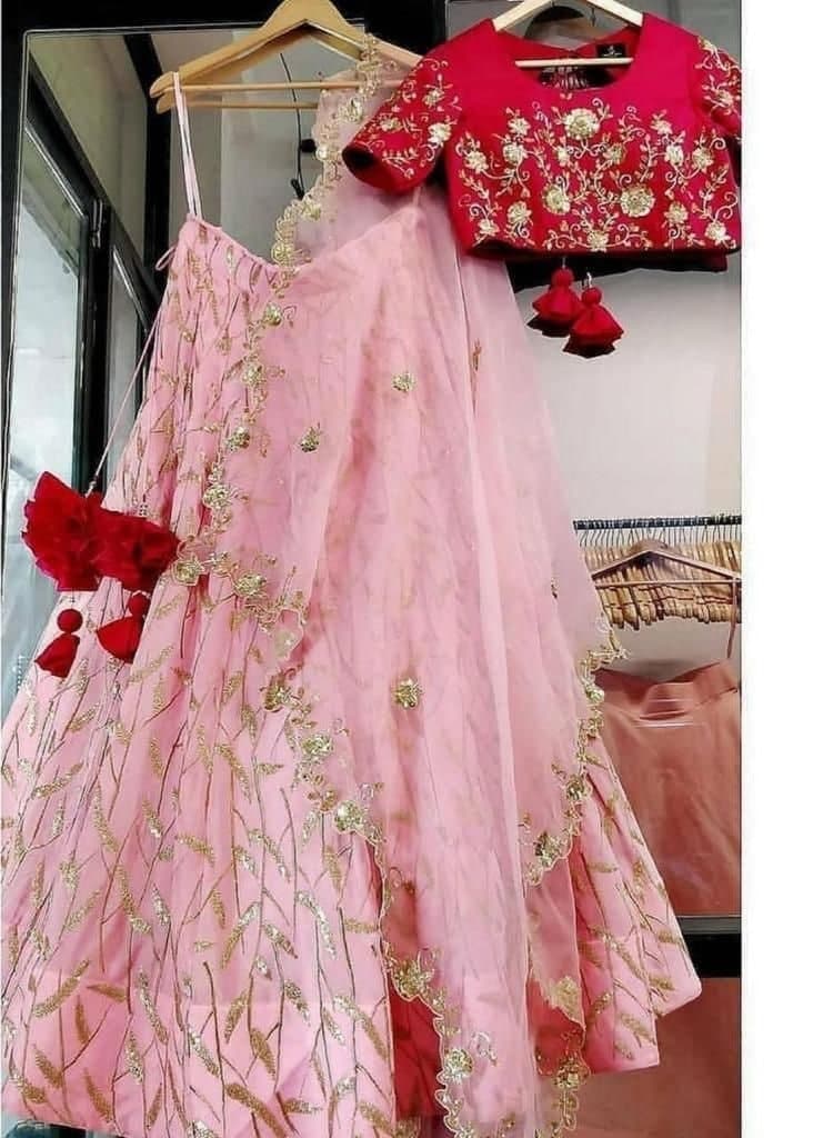 Peach Colour Sequence Embroidary Work  Lehanga Choli With Designer Duppata