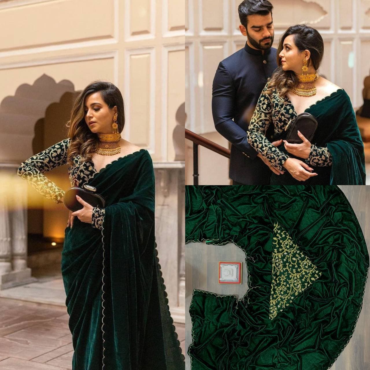 Party Wear Velvet Sequence Coding Work Saree Blouse