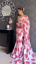 Load image into Gallery viewer, Heavy Satin Silk Digital Printed Saree With Cut Work Border And Banglory Satin Blouse
