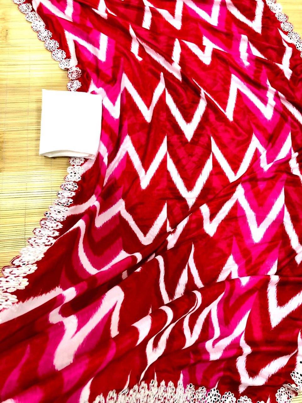 Heavy Chinnon Digital Print And Border Mirror Worked Saree With Bangloru Sequence Blouse