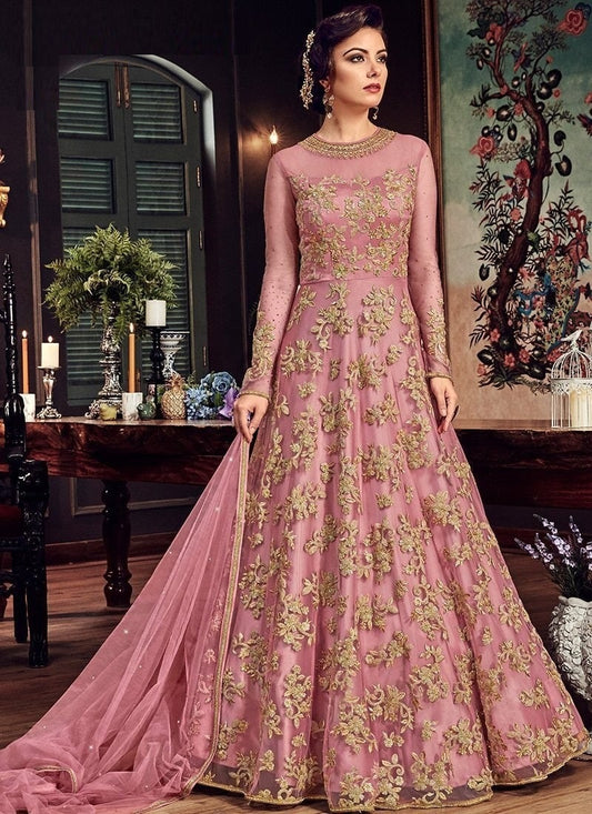 Latest Net With Embroidered Work Gown With Dupatta For Women