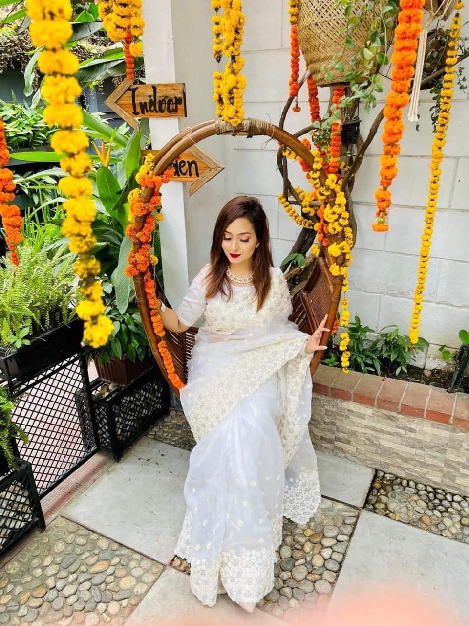 Heavy Organza Silk Embroidary And Moti Worked Saree Fantom Silk Blouse