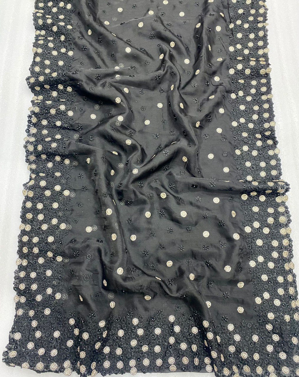 Heavy Organza Silk Embroidary And Moti Worked Saree Fantom Silk Blouse