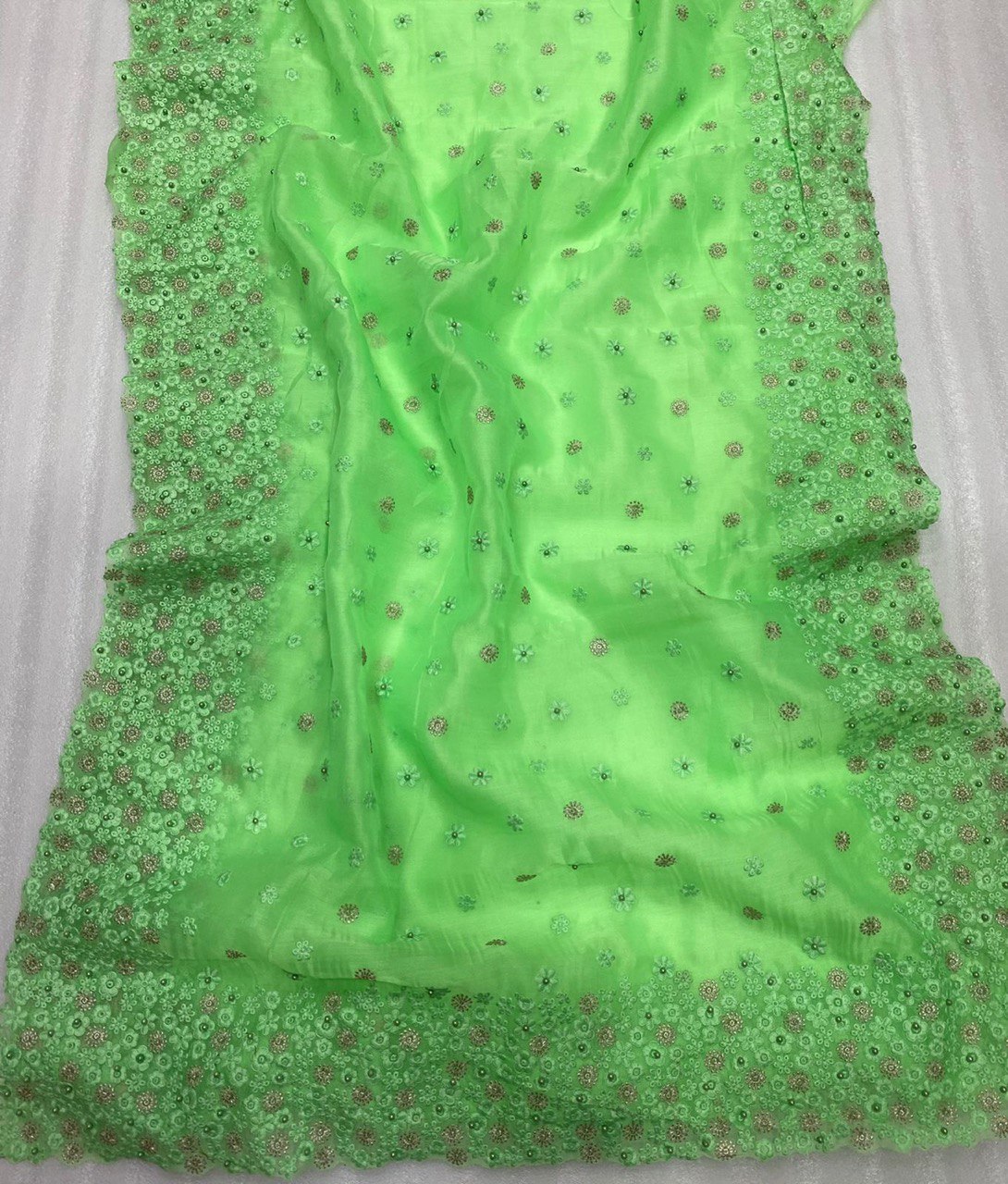 Heavy Organza Silk Embroidary And Moti Worked Saree Fantom Silk Blouse