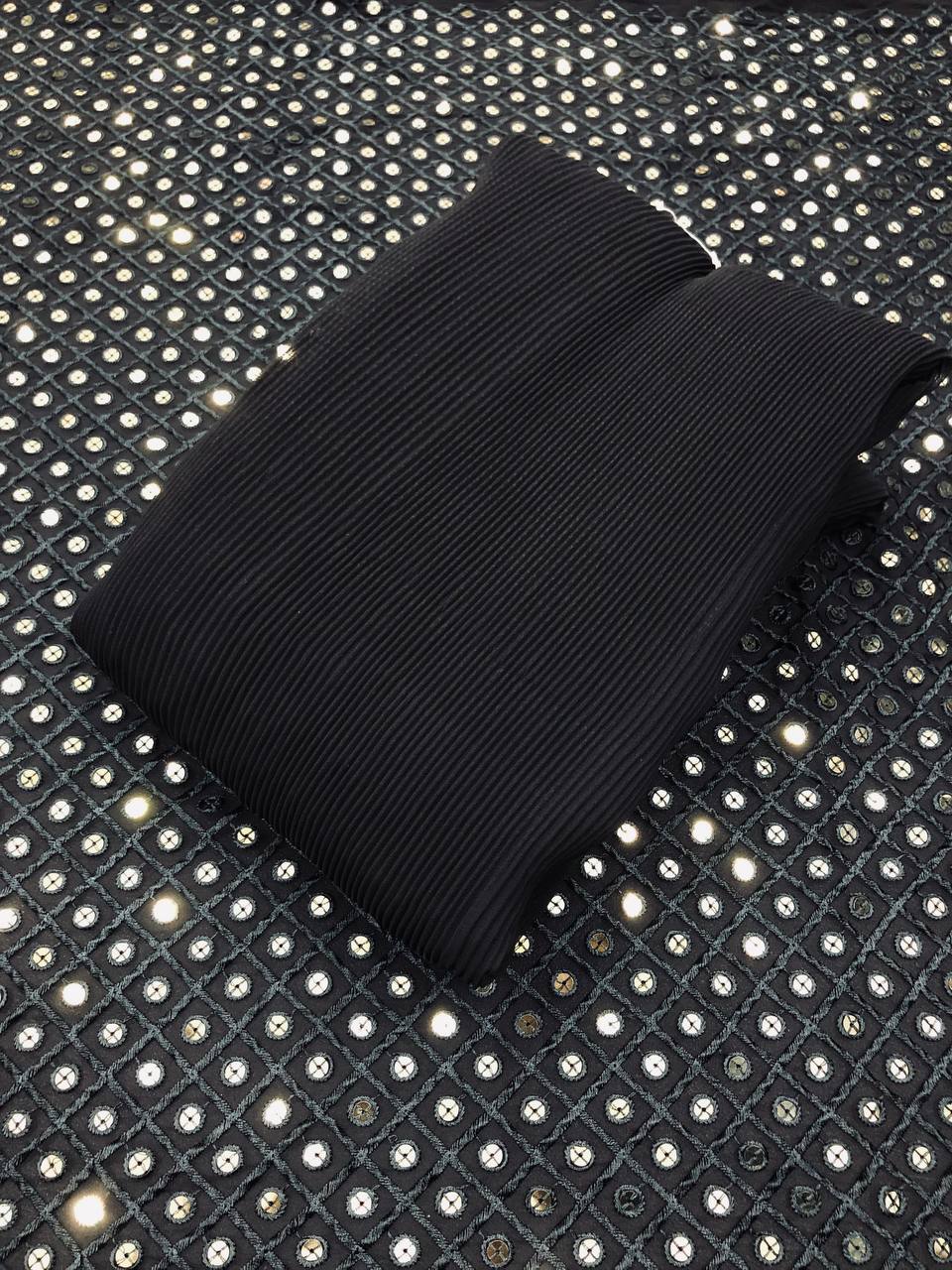 Party Wear Soft Georgette Black Color All Over Plated Saree with Blouse