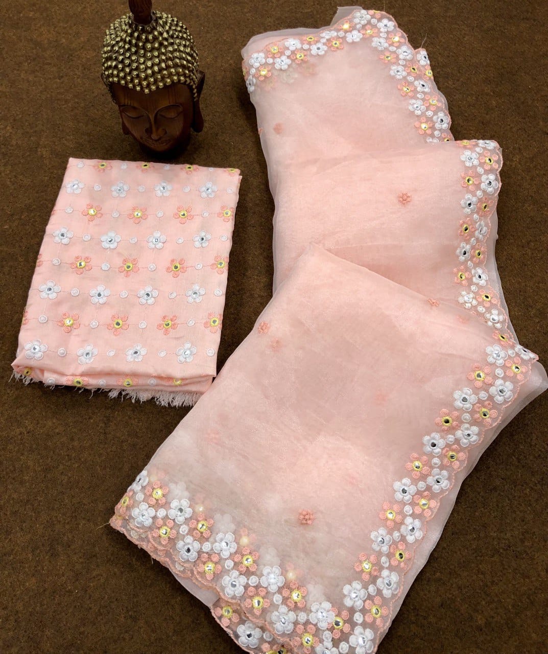 Perfect Peach Color Soft Organza Border Work Saree with Blouse