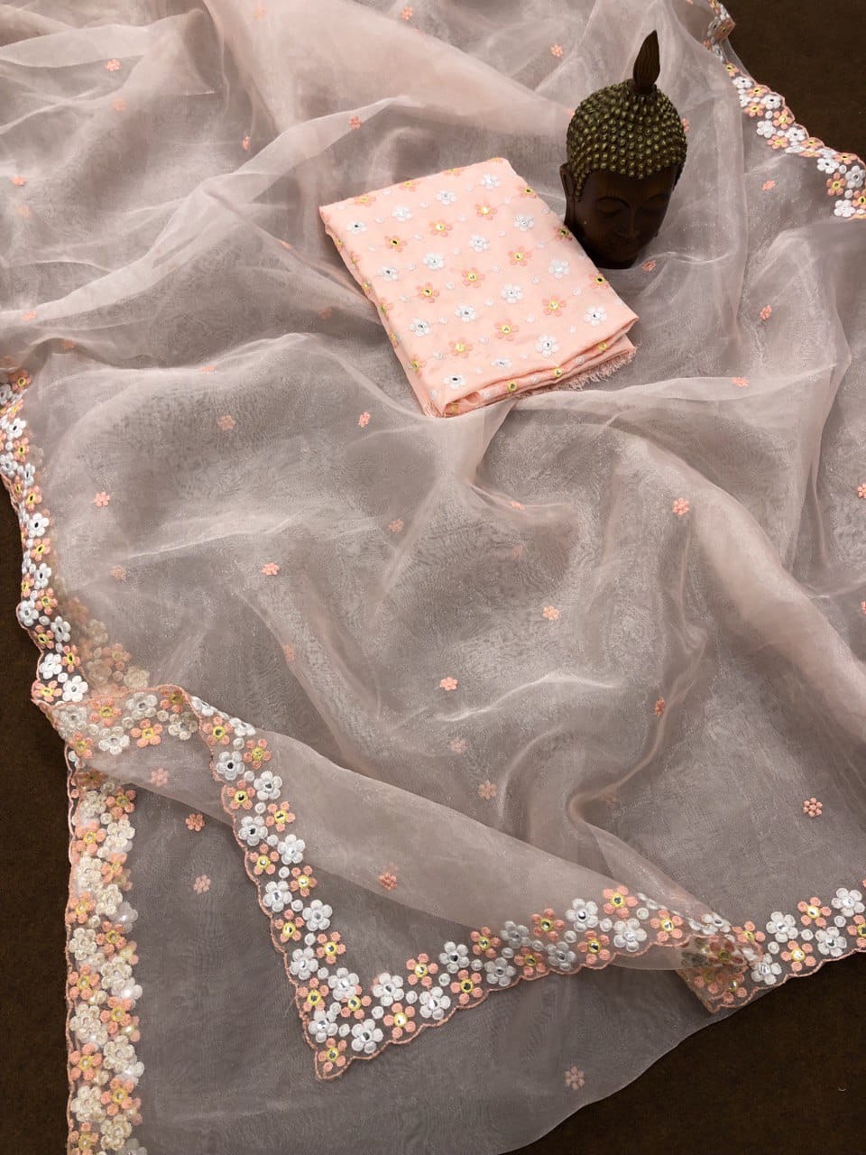 Perfect Peach Color Soft Organza Border Work Saree with Blouse