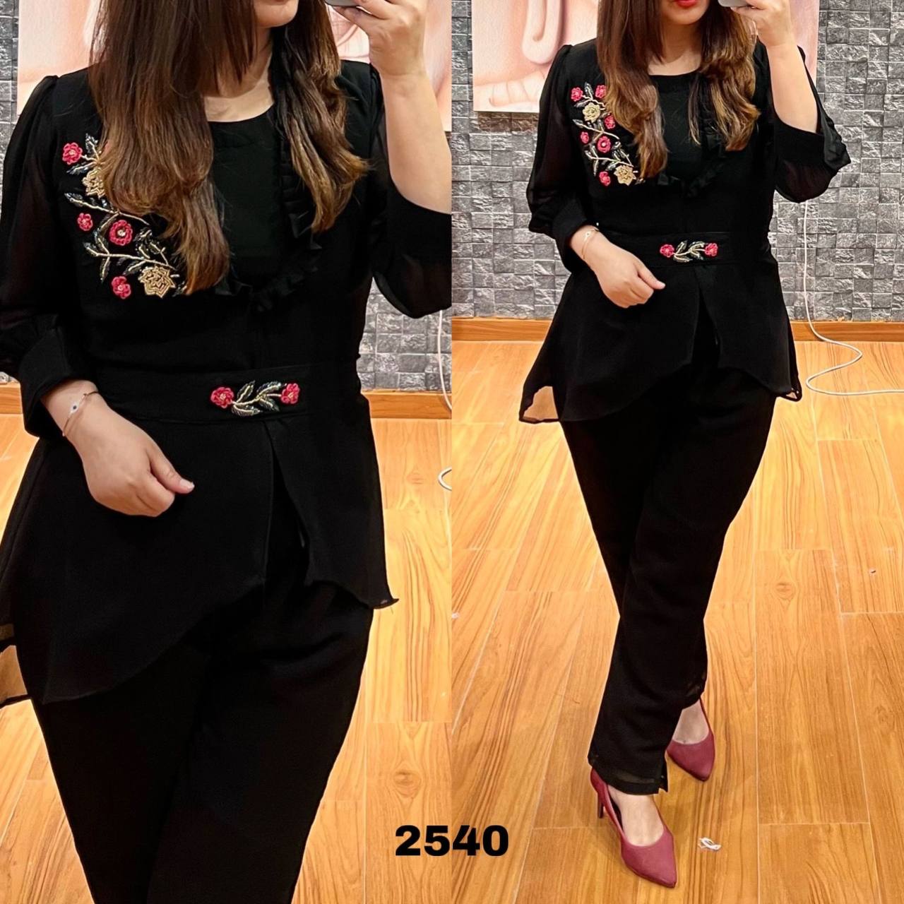 Black Color Georgette Handwork Top with Pant For Girls Wear