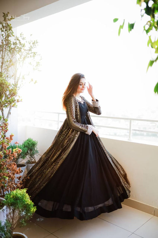 Black Color Georgette Gown Free Size XL