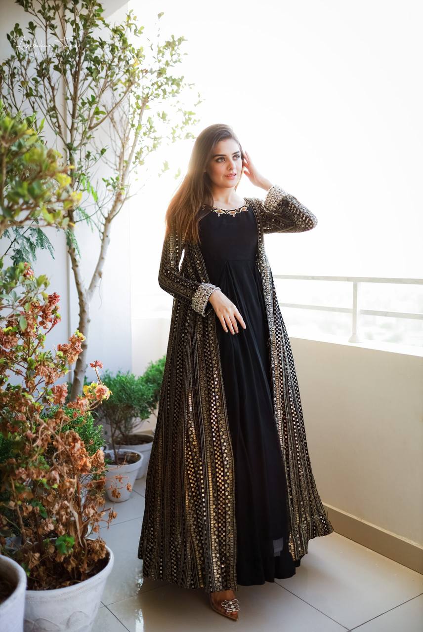 Black Color Georgette Gown Free Size XL
