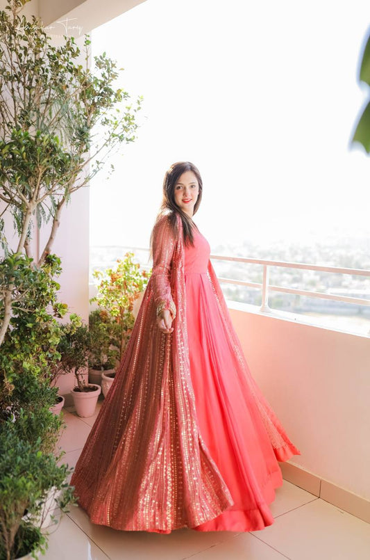 Orange Color Georgette Gown Free Size XL