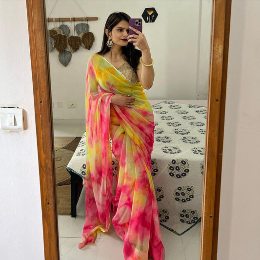 Pleasant Soft Organza Silk Digital Print Saree Blouse For Women