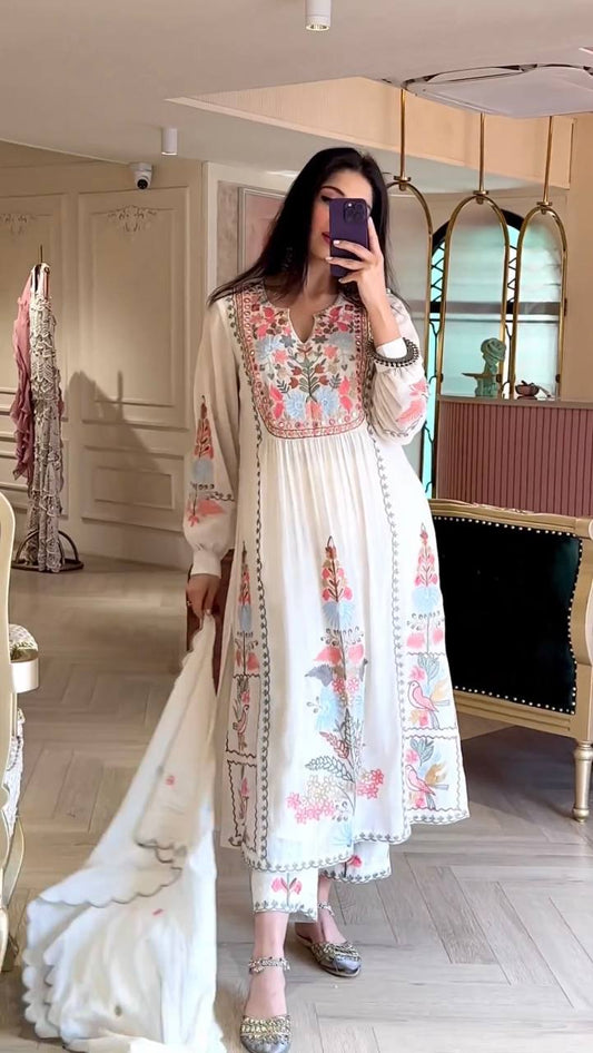 Party Wear Georgette Embroidered Plazo Suit For Girls
