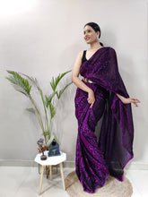 Load image into Gallery viewer, Function Wear Purple Color Heavy Knitting Fabric Saree Blouse
