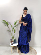 Load image into Gallery viewer, Beautiful Navy Blue Color Heavy Knitting Fabric Saree Blouse
