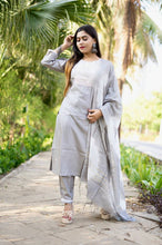 Load image into Gallery viewer, Grey South Silk Ready To Wear Ethnic Set With Dupatta in All Size
