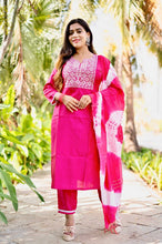 Load image into Gallery viewer, Pink South Silk Fully Stitched Ethnic Set With Dupatta
