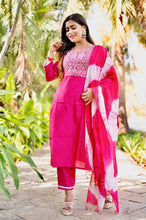 Load image into Gallery viewer, Pink South Silk Fully Stitched Ethnic Set With Dupatta
