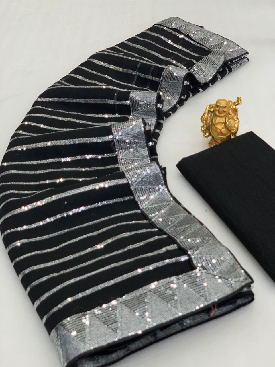 Designer Black Georgette Sequence Work Saree Blouse