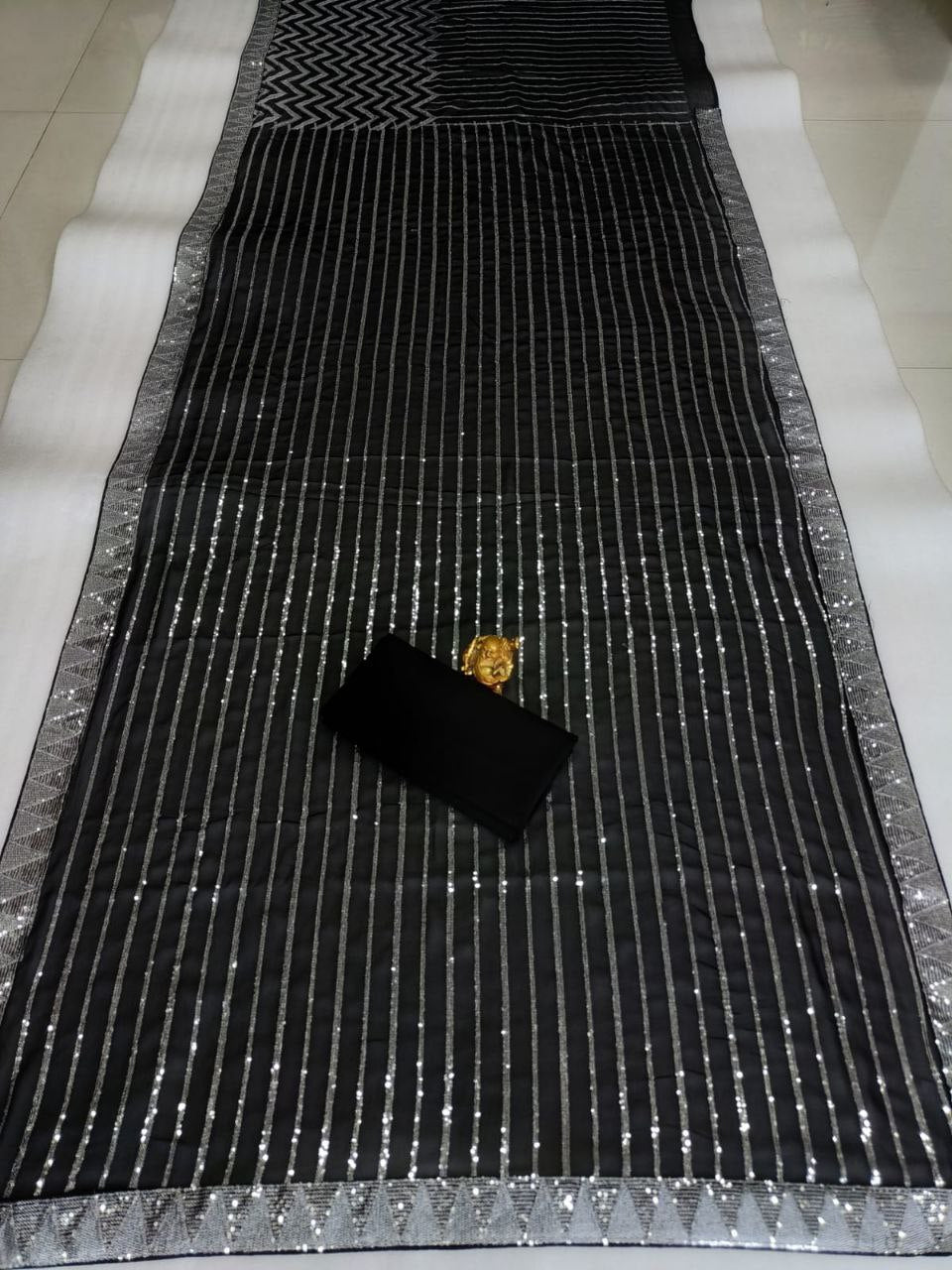 Designer Black Georgette Sequence Work Saree Blouse