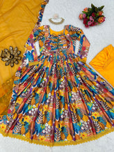Load image into Gallery viewer, Yellow Chinon Silk Printed Ready to Wear Gown
