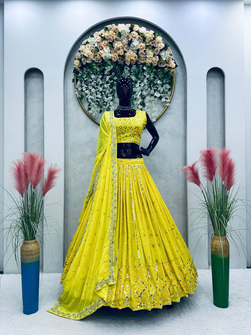 Elegant Yellow Colour Sequence Embroidary Work Lehenga Choli With Can Can And Beautiful Desinger Blouse