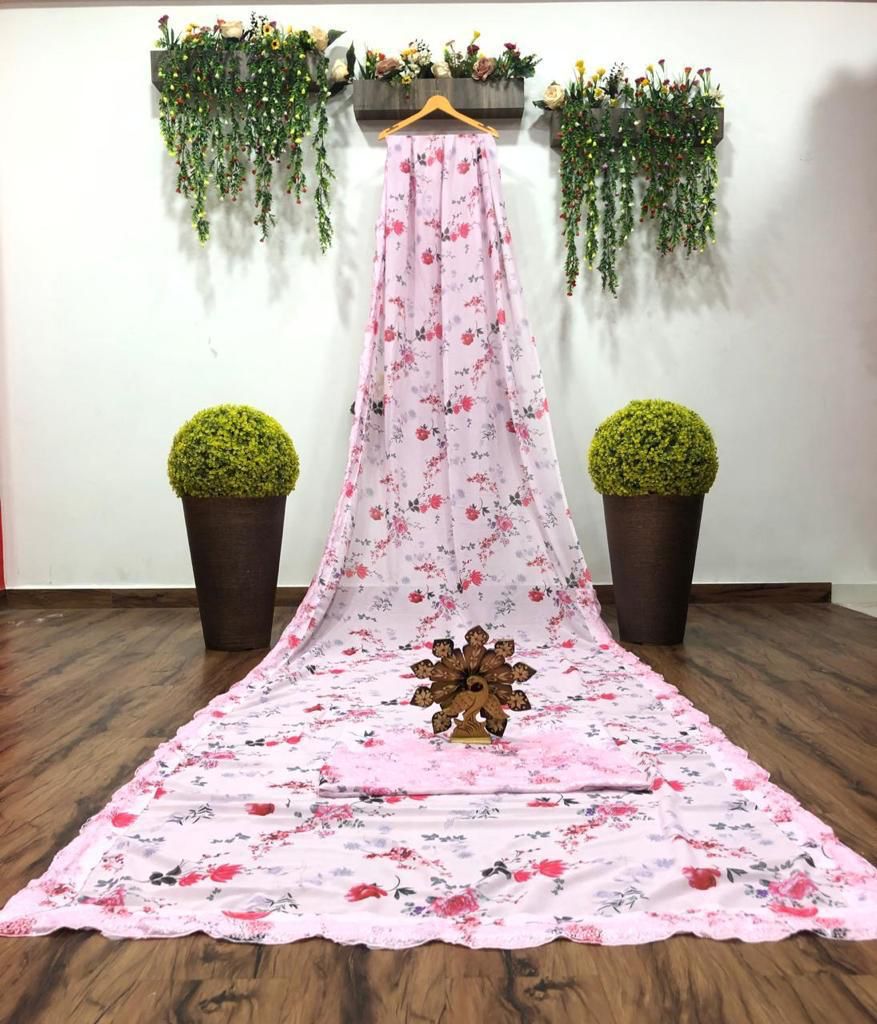 Engrossing Pink Color Georgette Printed Sequence Work Saree Blouse