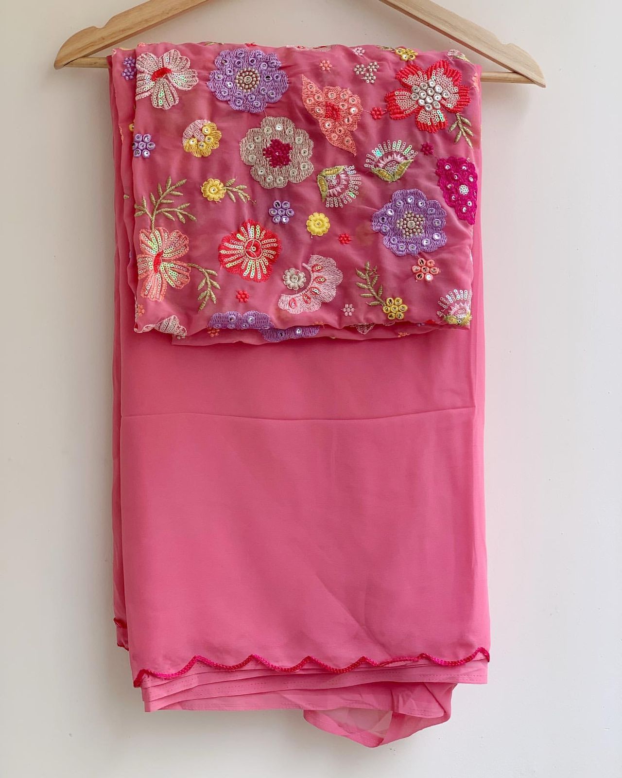 Party wear Faux Georgette Plain Saree with Embroidered Work Blouse
