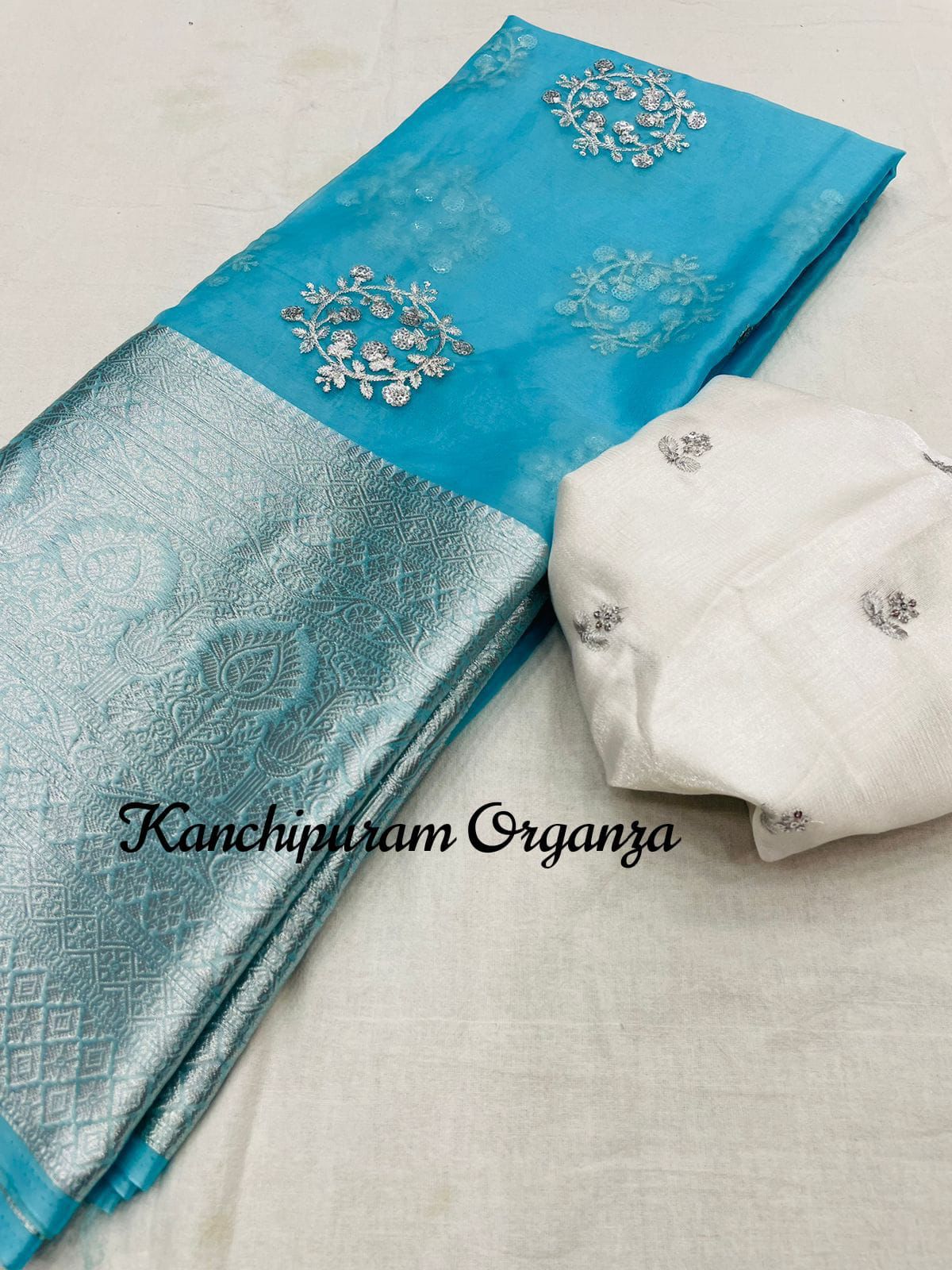 Party Wear Pure Organza Kanchipuram Jacquard Border Saree