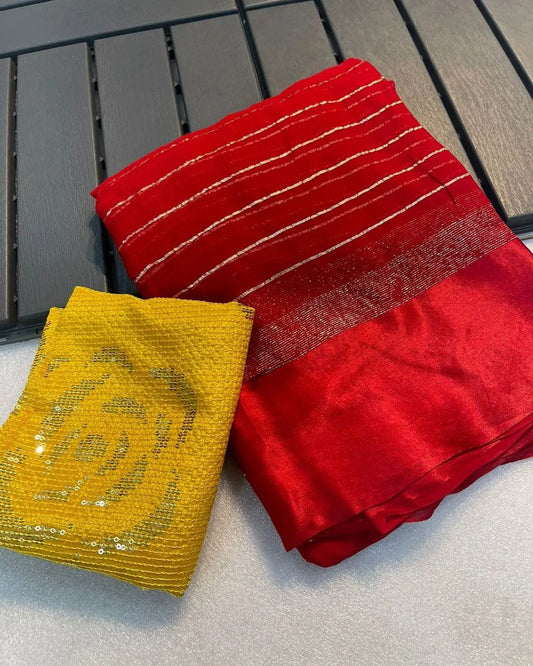 Wedding Wear Pure Viscose Georgette Satin Patta Saree