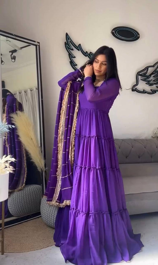 Wedding Wear Georgette Purple Ready to Wear Gown