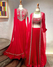 Load image into Gallery viewer, Intricate Red Color Georgette Embroidered Work Party Wear Gown Dupatta
