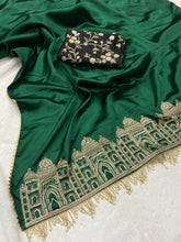Load image into Gallery viewer, Wedding Wear Smooth Satin Silk Handwork Designer Saree

