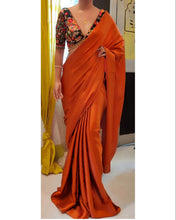 Load image into Gallery viewer, Plain Satin Silk Party Wear Saree with Embroidered Work Blouse
