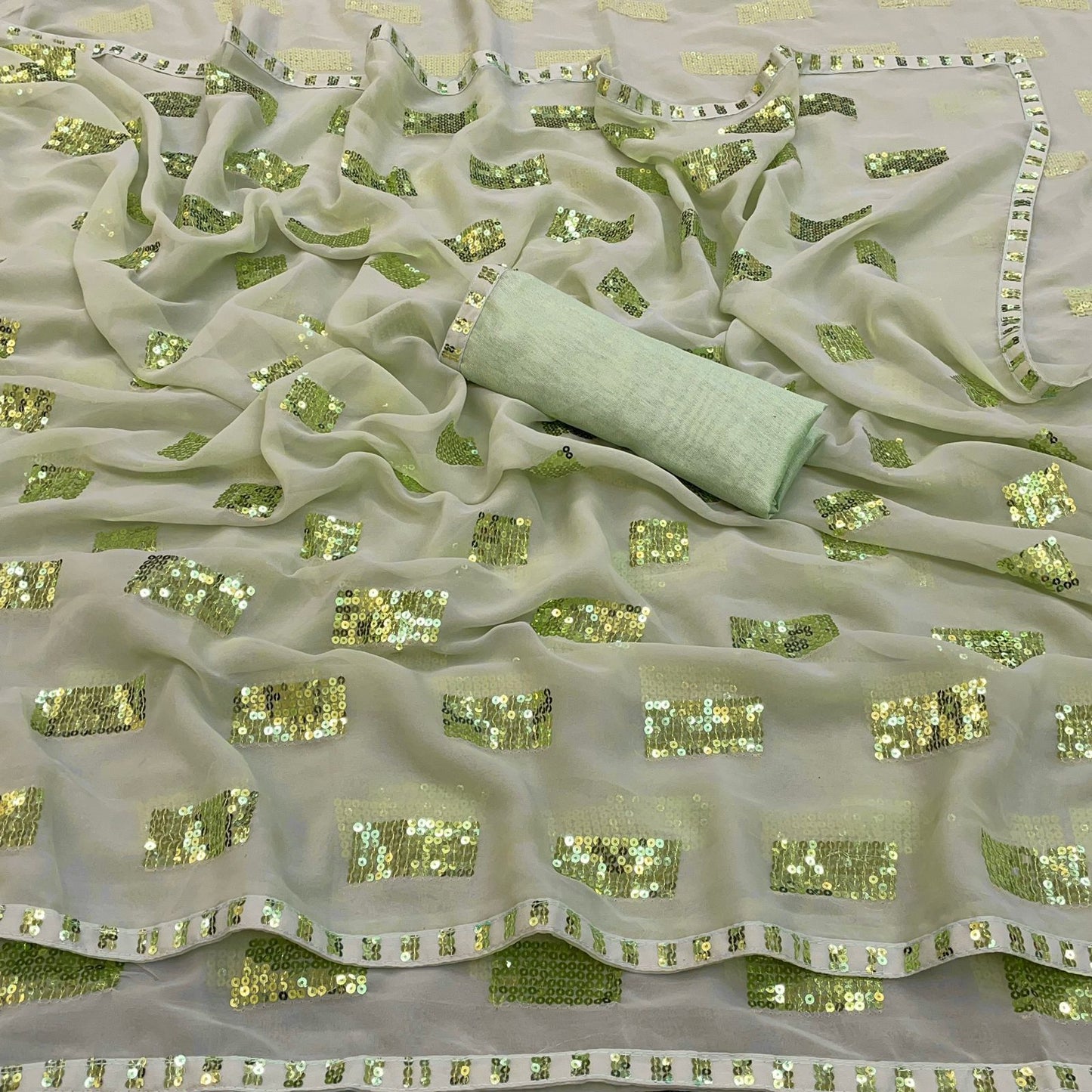 Awesome Pastle Color Heavy Georgette Tone to Tone Sequence Work Saree