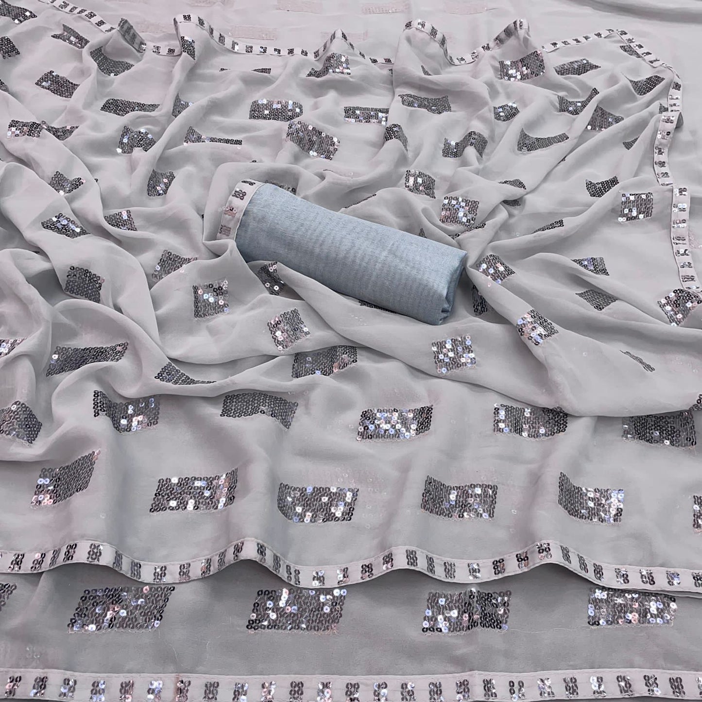 Awesome Pastle Color Heavy Georgette Tone to Tone Sequence Work Saree