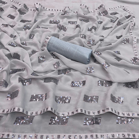 Awesome Pastle Color Heavy Georgette Tone to Tone Sequence Work Saree