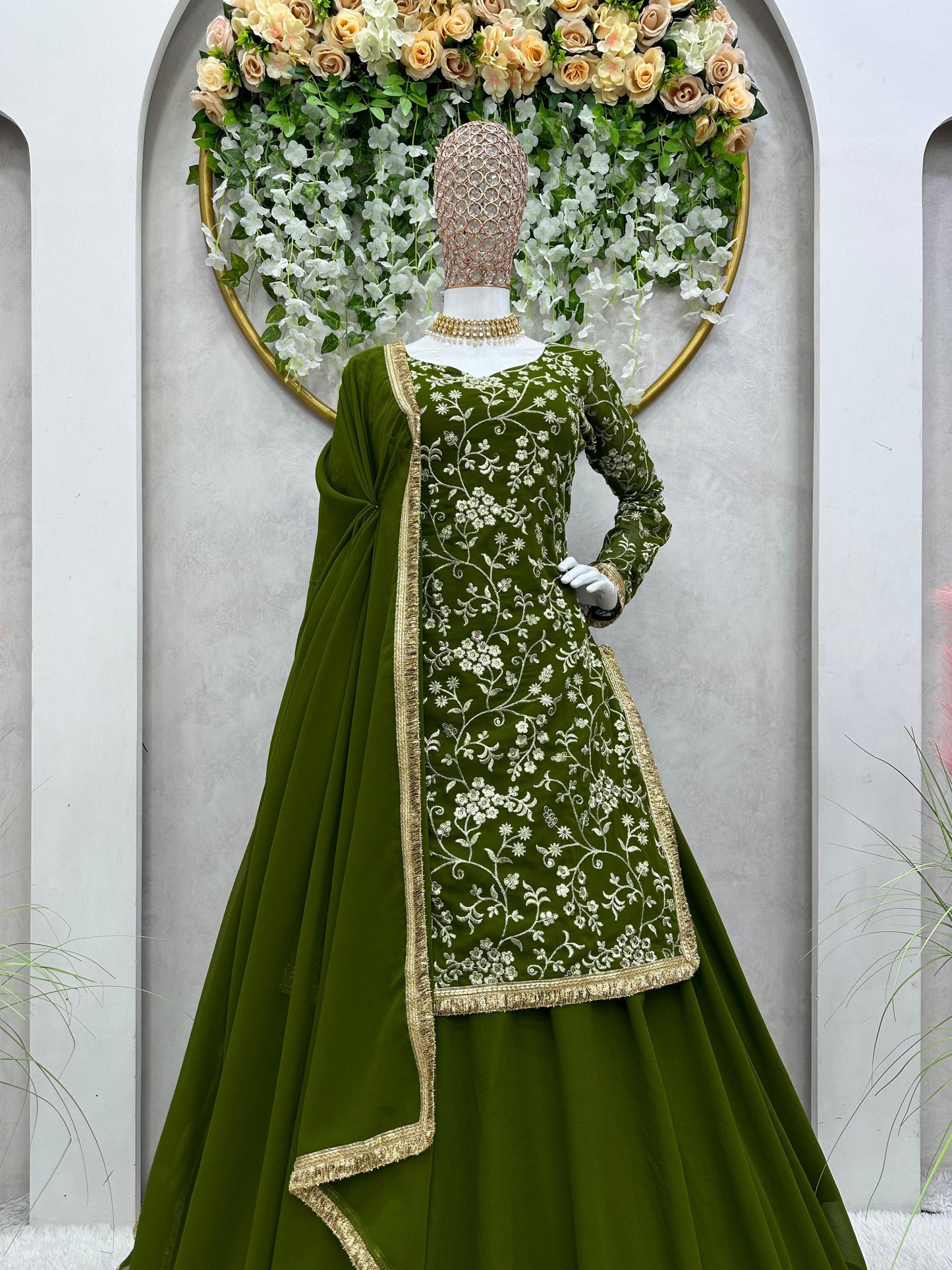 Wedding Wear Georgette Top with Lehenga and Dupatta