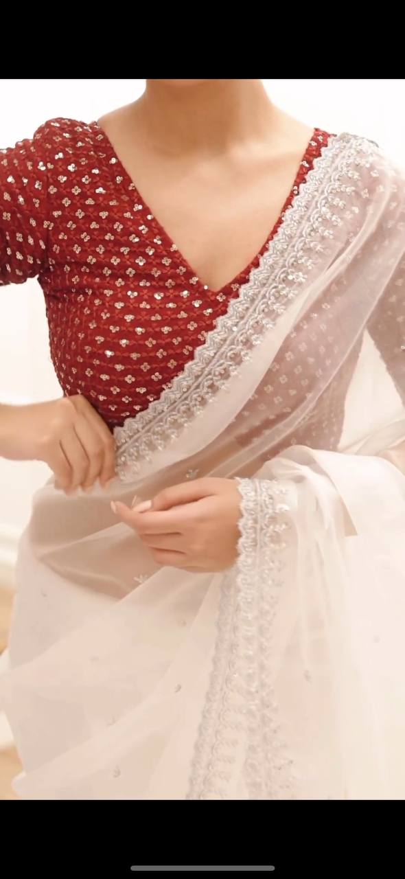 Function Wear White Tubby Silk C Pallu Embroidered Saree