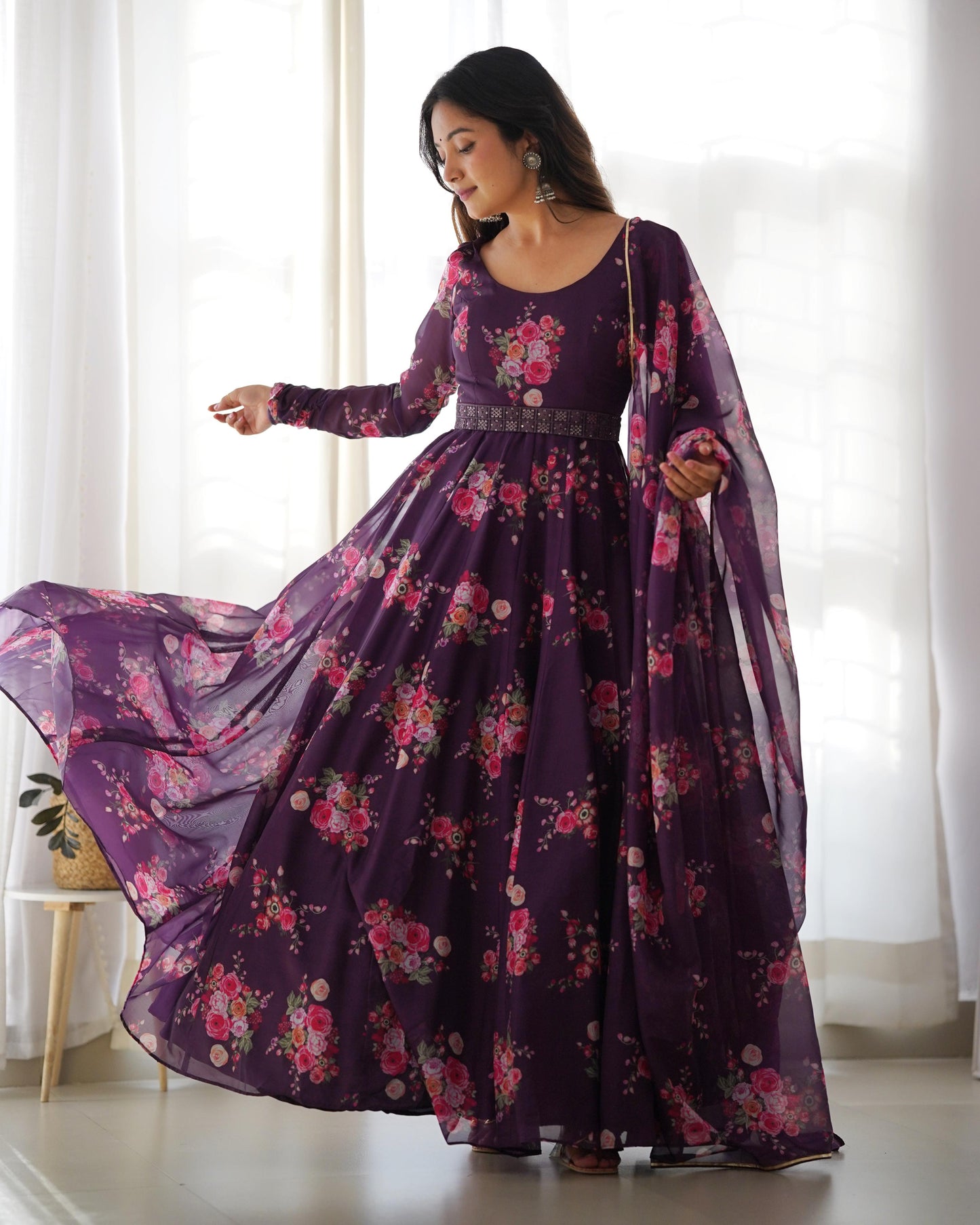 Wonderful Wine Color Printed Fully Stitched Anarkali Designer Gown